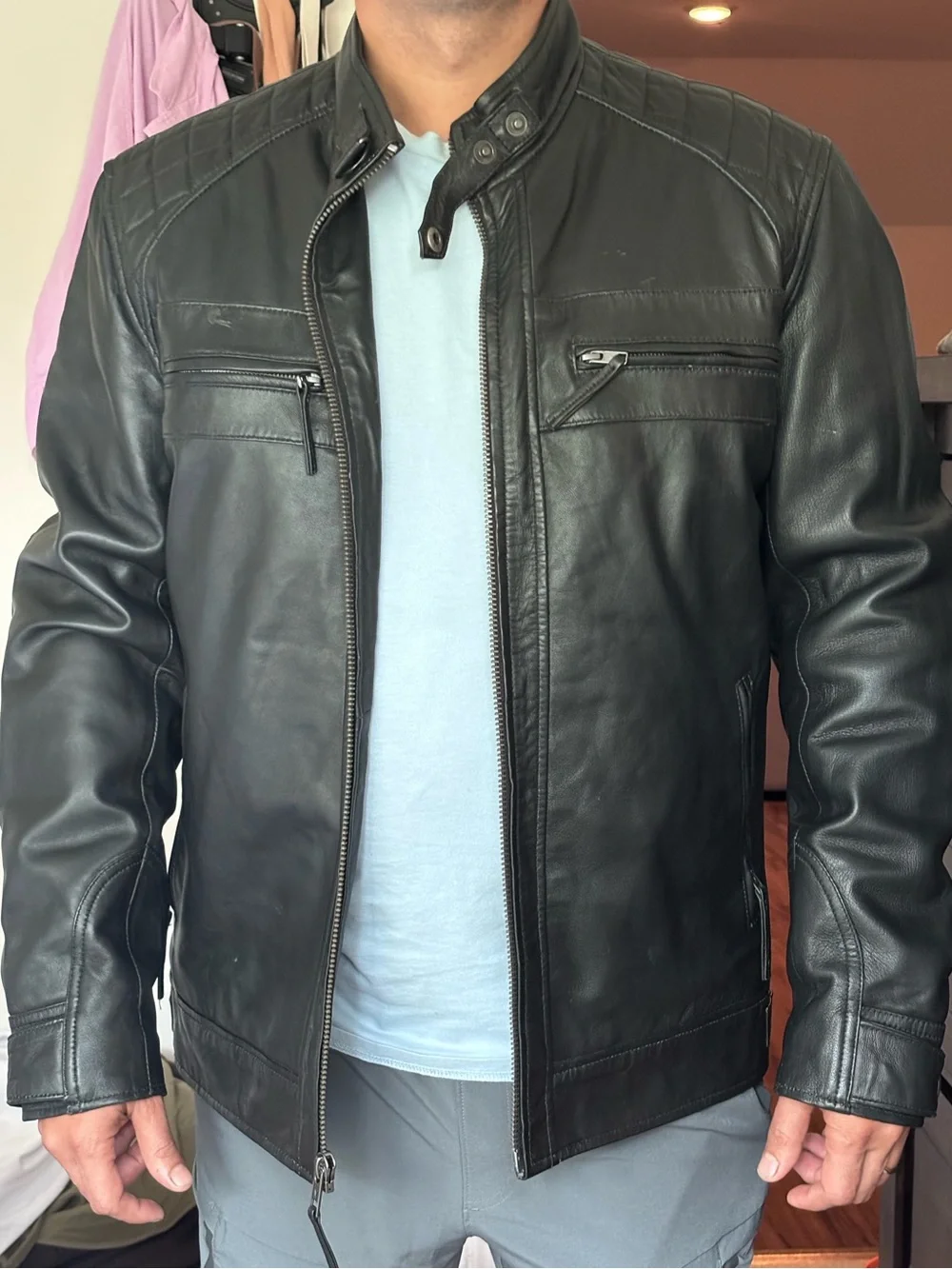 Men's Black Leather Moto Jacket